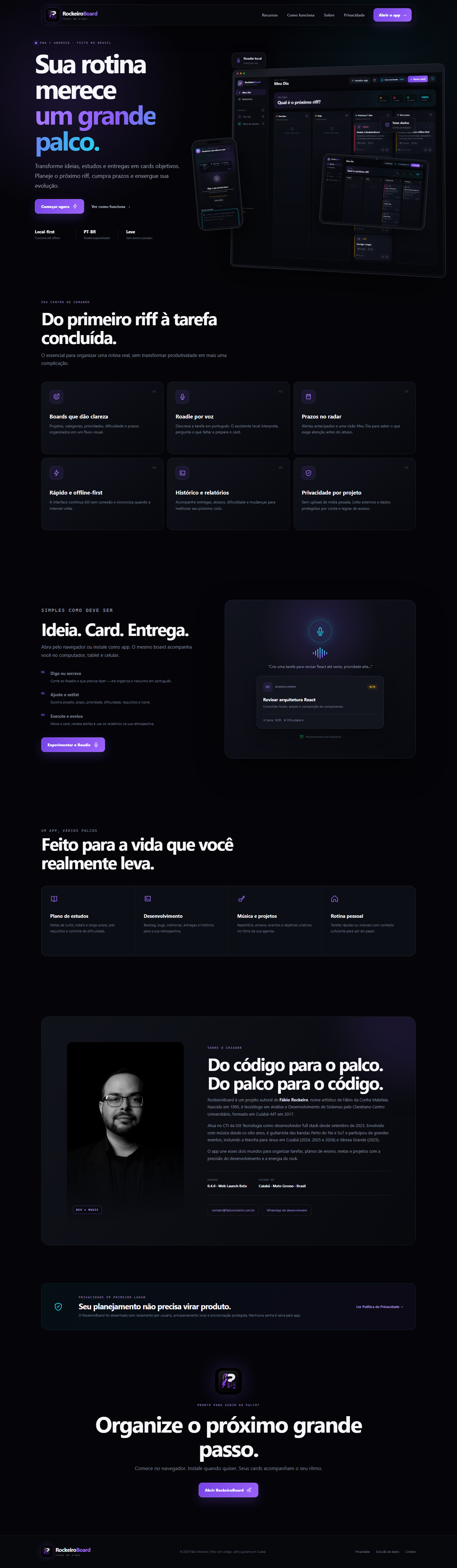 RockeiroBoard em computador e tablet